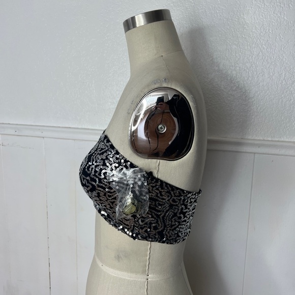 New vintage retro silver sparkle sequin black stretch bralette top M - Picture 4 of 6